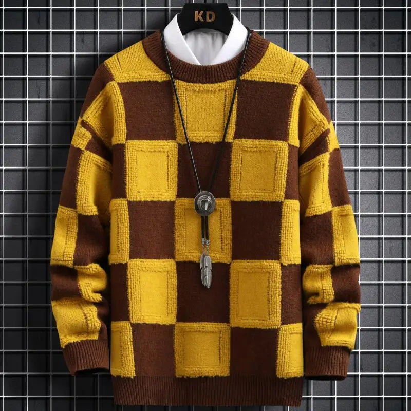 Fall/Winter Mens Brand Pullovers Sweaters High Quality Thick Warm Cashmere Sweater Men Luxury Plaid Pull Homme 2024