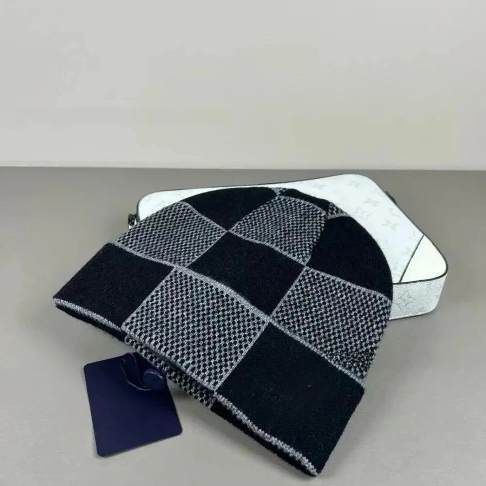 Warm Knitted Hat Winter Outdoor Unisex Fleece Lined Cuffed Scarf Design Fashionable Sporty Luxury Style Geometric Embroidery