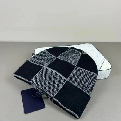 Warm Knitted Hat Winter Outdoor Unisex Fleece Lined Cuffed Scarf Design Fashionable Sporty Luxury Style Geometric Embroidery