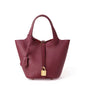 Genuine Leather Shoulder Bucket Bag Women Litchi Pattern Mini Basket Tote Soft Handbag Mommy Bride Wedding Bags with Lock