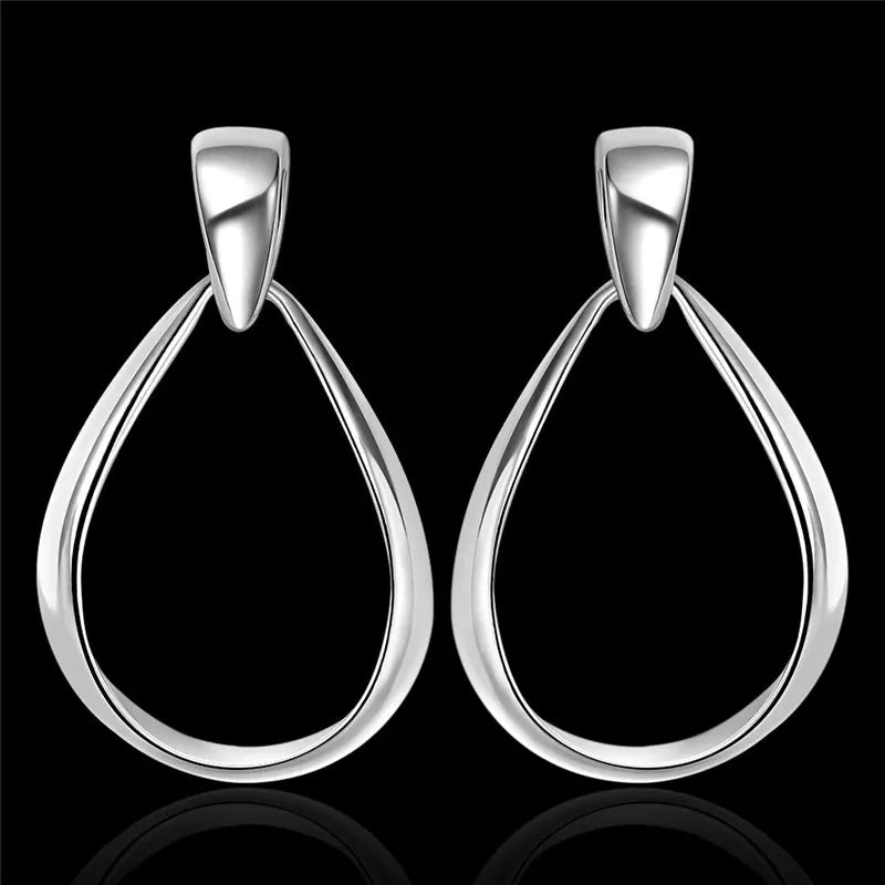 925 Sterling Silver Charm Fine 36MM Oval Water Drop Earrings For Women Fashion Wedding Gift Jewelry Wholesale
