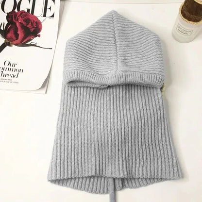 Women Knitted Balaclava Fashion Fake Collar Shawl Hooded Hat Thick Warm Beanines Winter Hat official website tool undefine