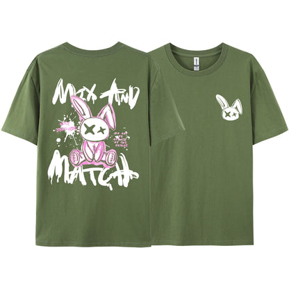 Pink Ragdoll Rabbit Harajuku Print T-Shirt Men Loose Oversize  Clothing Hip Hop Casual Short Sleeve S-XXXL Cotton T-Shirt Couple