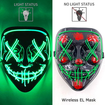 Drahtlose Neon-LED-Reinigungsmaske, im Dunkeln leuchtende Cosplay-Horrormaske, Halloween-Maskerade-Partymasken, leuchtende, lustige Verkleidung