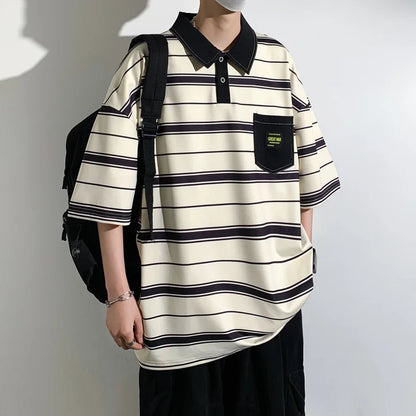 2024 Neues Sommer Herren POLO-Shirt Trend Locker Kleidung Studenten Kurzarm T-Shirt Oberteile Rundhals Fünf-Viertel-Ärmel Harajuku