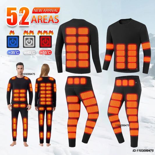 52 Areas Heated Underwear Skiing Electric Heated Skiing Underwear Winter Snowboarding Thermal Underwear Women Men Heating Jacket