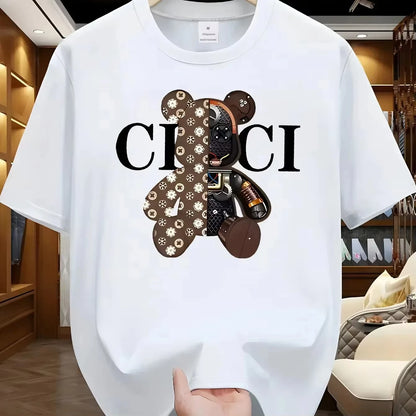 2025 Sommer Hot Fashion Einfacher Druck Baumwoll-Kurzarm-T-Shirt Bequeme Atmungsaktive Kleidung