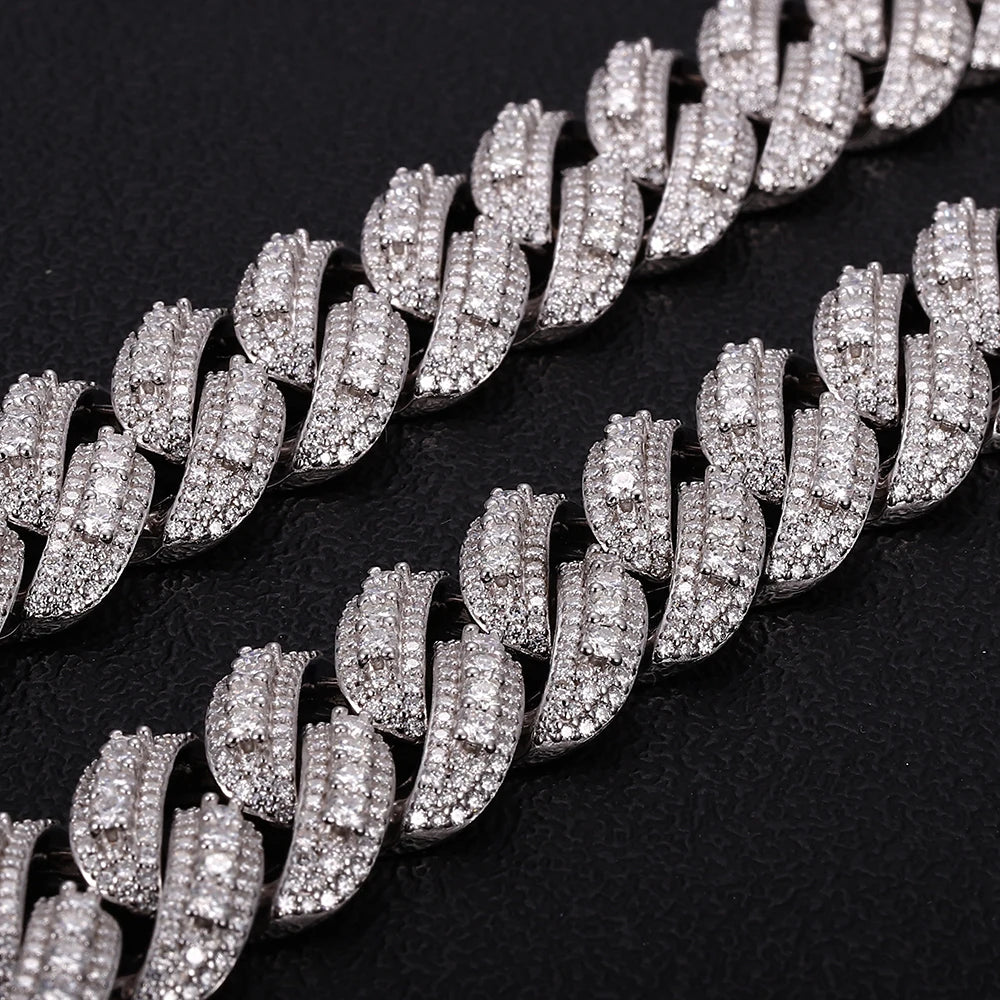 Provence Moissanite Cuban Chain Bracelet for Men 18mm Rock Cuban Link Bangles Hip Hop Link Chain for Man Miami Rapper Bracelet