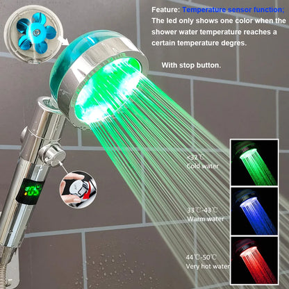 Hochdruck-LED-Duschkopf, Ein-Knopf-Stopp, digitaler Bildschirm, schwarzer Handbrause-Duschkopf mit Temperatursensor