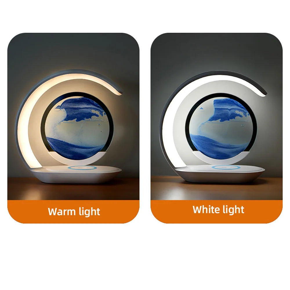 Quicksand Table Lamp USB Wireless Charging 3D Hourglass
