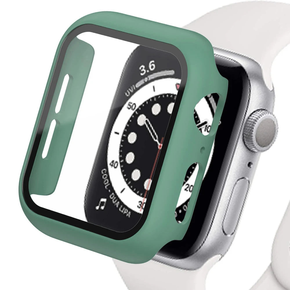 Displayschutzfolie aus gehärtetem Glas+Abdeckung für Apple Watch Zubehör 45mm 41mm 44mm 40mm 42mm Displayschutzfolie Apple Watch Hülle Serie 9 4 5 6 SE 7 8
