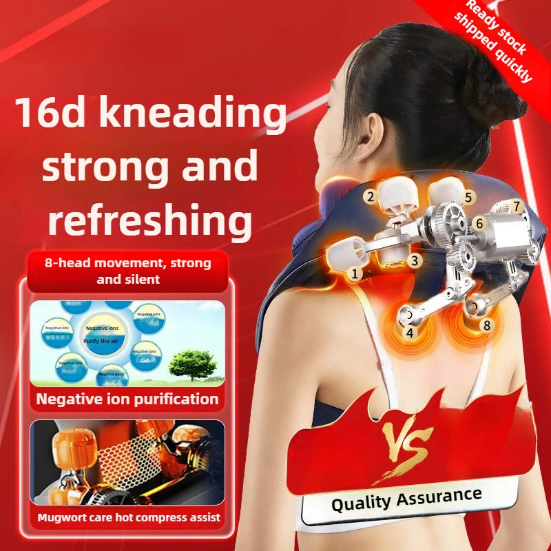 8-Head Cervical Neck Wireless Massager Back Waist Shoulder Trapezius Neck Shoulder Kneading Artifact Massage Shawl Hot Compress