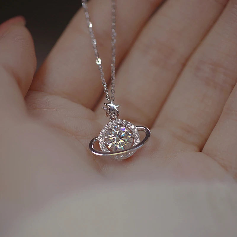 New 925 Sterling Silver Planet Necklace Personality Charming Woman Pendant Choker Birthday Gift for Friends Exquisite Jewelry