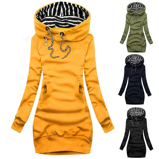 Kapuzenkleid Freizeit Einfarbig Langarm Kapuzenkleid mit Kordelzug Schmal geschnittenes Kapuzen-Sweatshirt-Kleid