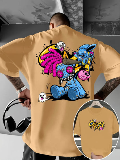 Europäisches und amerikanisches neues Herren-T-Shirt mit Cartoon-Graffiti-Print, bequem, weich, atmungsaktiv, Rundhalsausschnitt, Outdoor-Streetstyle-Oberteil