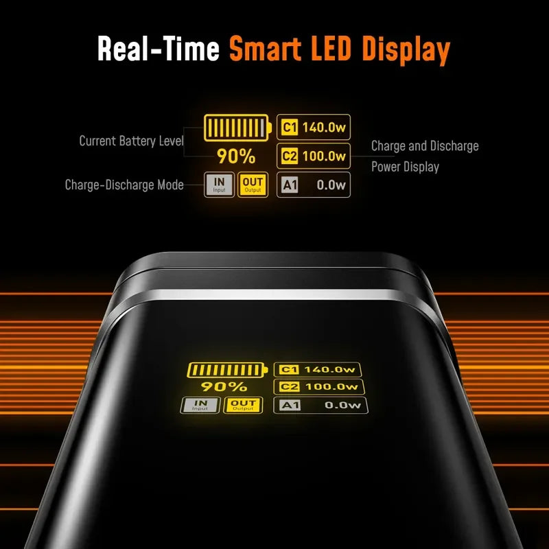 Sales AOHI The Future Starship Power Bank 240W 27600mAh LED Display Power Bank with 3FT C-C Cable Two-way Quick Charge 140W