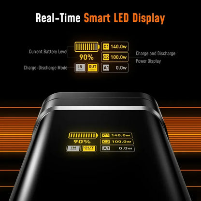 Sales AOHI The Future Starship Power Bank 240W 27600mAh LED Display Power Bank with 3FT C-C Cable Two-way Quick Charge 140W
