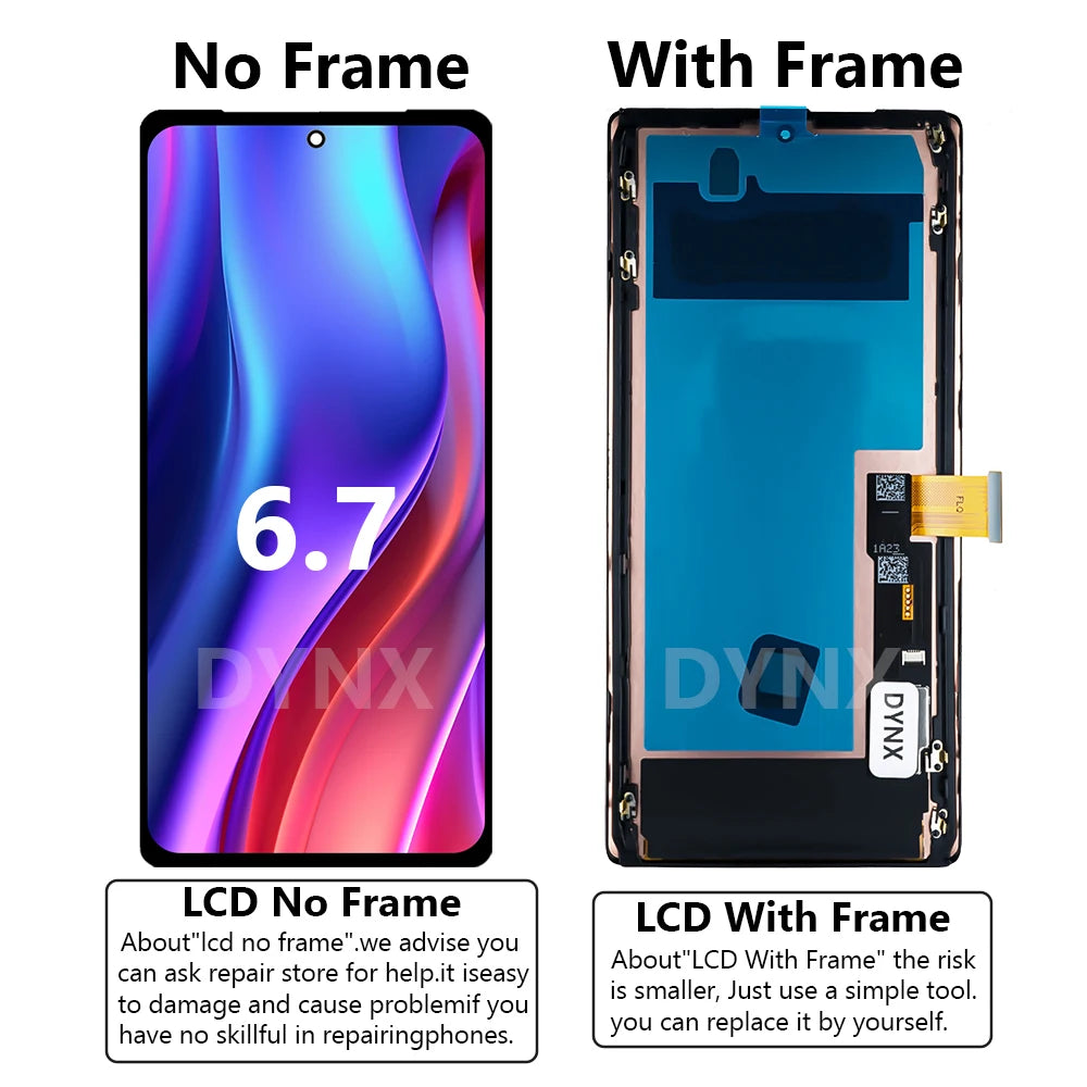 Comparison of LCD screen without frame and with frame on a white background