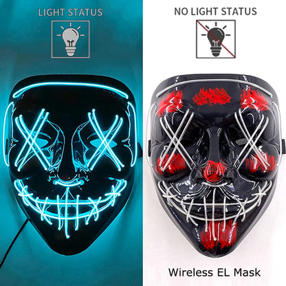 Drahtlose Neon-LED-Reinigungsmaske, im Dunkeln leuchtende Cosplay-Horrormaske, Halloween-Maskerade-Partymasken, leuchtende, lustige Verkleidung