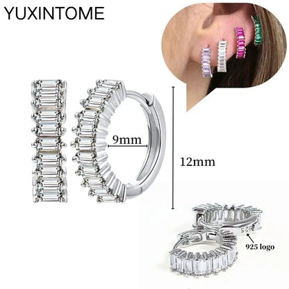 925 Sterling Silver Ear Needle Fashion Hoop Earrings White Crystal Luxury Women's Silver Earrings Wedding Women's Jewelry Gift