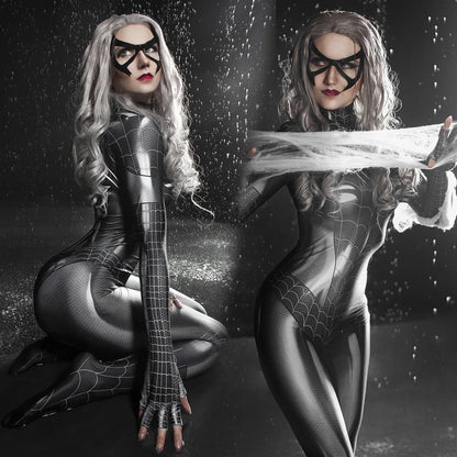 Superhero Female Spider Man Tight Fitting MJ Black Spider Sexy Cosplay Costume Jumpsuit Halloween Cosplay Costume