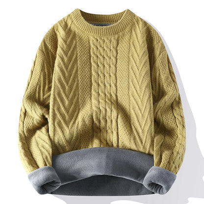 Men's Clothing Autumn Winter Flocking Solid Color Pullover Lantern Long Sleeve O-Neck Sweater Knitted England Style Stylish Tops