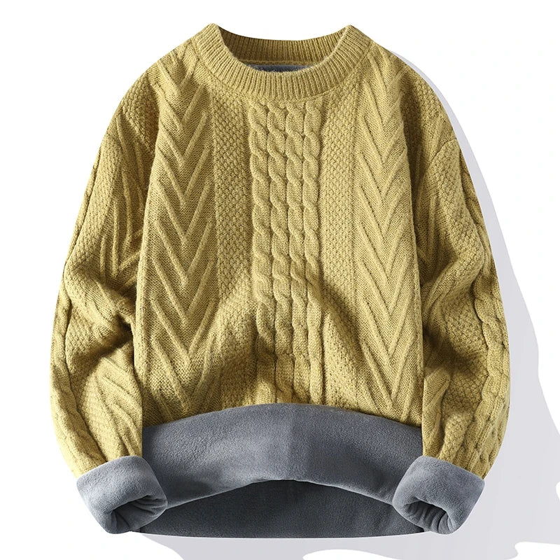 Men's Clothing Autumn Winter Flocking Solid Color Pullover Lantern Long Sleeve O-Neck Sweater Knitted England Style Stylish Tops