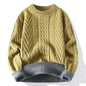 Men's Clothing Autumn Winter Flocking Solid Color Pullover Lantern Long Sleeve O-Neck Sweater Knitted England Style Stylish Tops