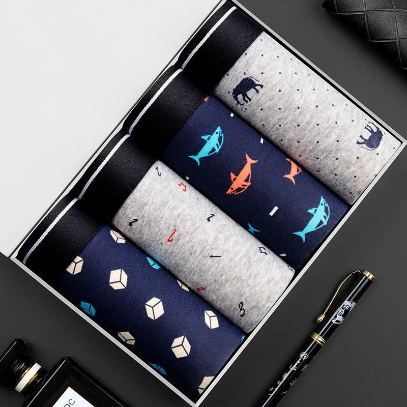 4pcs Men's Panties Sexy Shorts Cotton Underwear Male Breathable Boxers Solid Boxershorts Brand Underpants