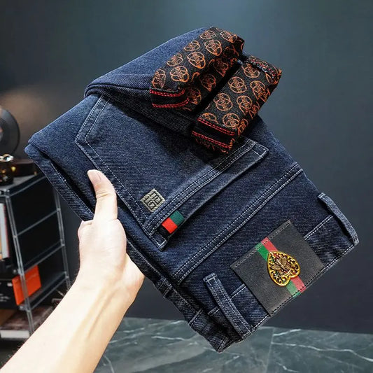 New Fashion winter Autumn Jeans Men's Printed Design Street All-Match Casual Soft Stretch Quality Men's Clothing Skinny Trousers