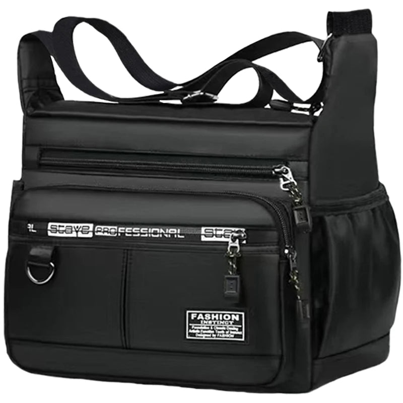 Men's cross-body bag with multi-layered pockets, adjustable shoulder strap, business single-shoulder bag