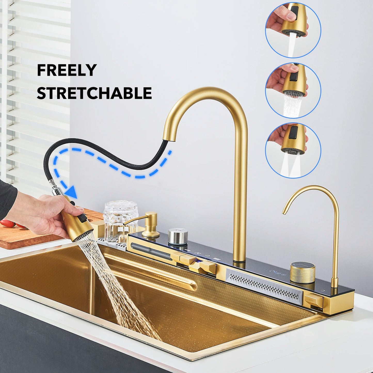Smart Kitchen Sink Set – Digital Display, Waterfall, Water Purifier & Soap Dispenser