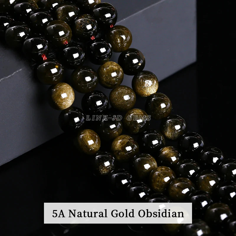 Natural Stone Golden Obsidian Bead Irisation Round Loose Spacer 4 6 8 10 12mm For Jewelry Making
