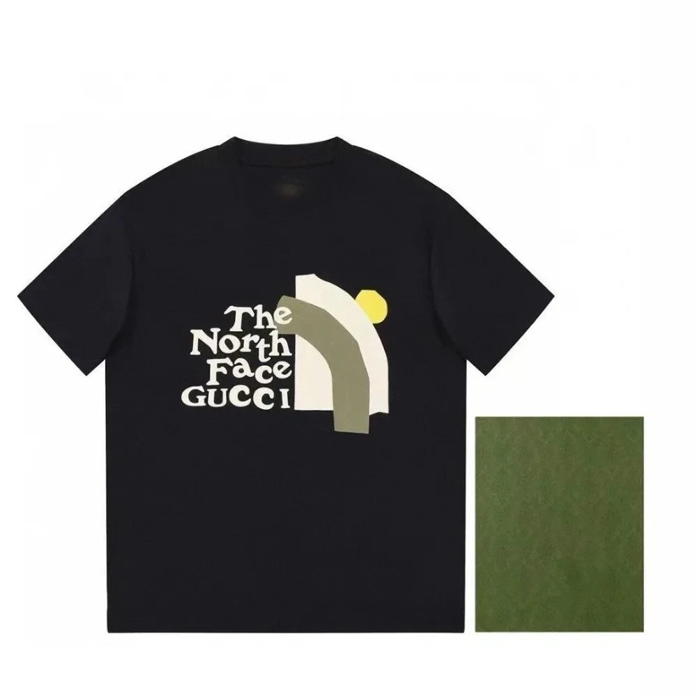 Black t-shirt with 'The North Face Gucci' logo on a white background