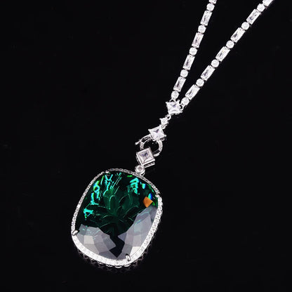 Luxury Rectangle Shape Green Cubic Zirconia Pendant Necklaces Temperament Elegant Women's Wedding Anniversary Party Jewelry