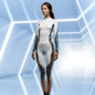 Mechanical Robot Print Cosplay Costume Women Sexy Onesie Futuristic Slim Jumpsuit Halloween Elastic Bodysuit Front Zipper Romper