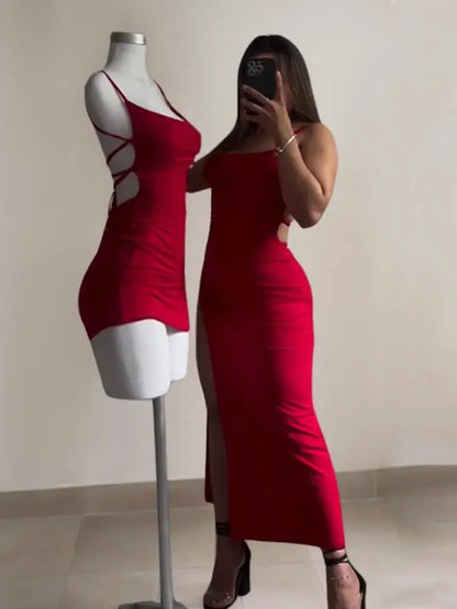 2025 explosive new dress summer high sensibility halter strap Spice Girl bag hip dress
