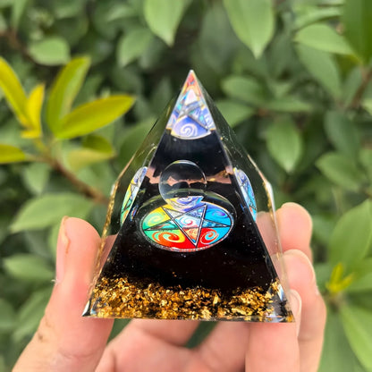 Lapis Lazuli Ball & Pyramid Crystal - Golden Base Decor