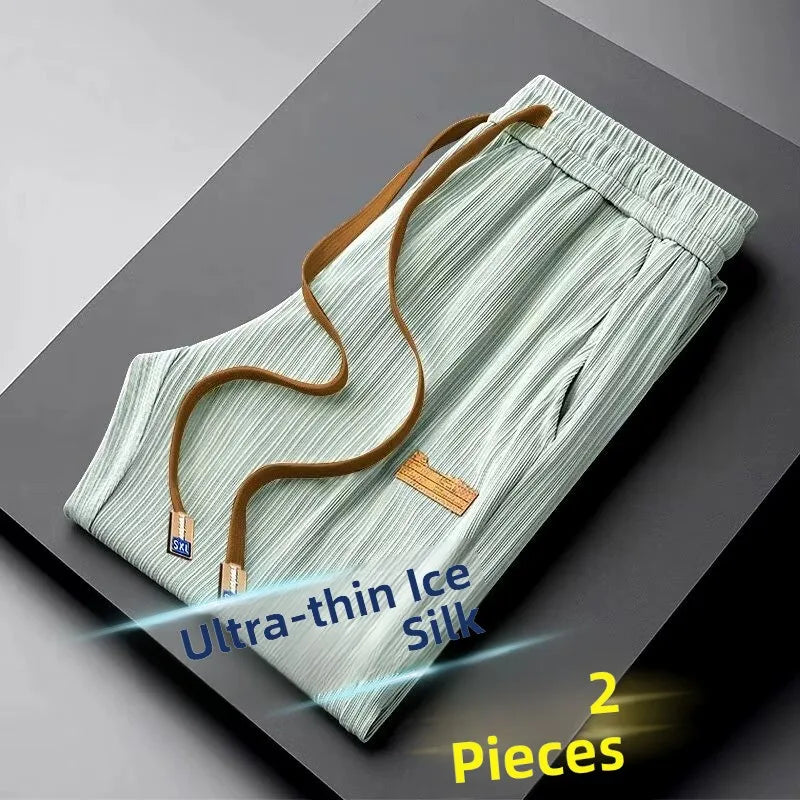 Ice Silk Straight Leg Pants Men's Summer Thin Wide Leg Casual Loose Quick Dry Long Trousers Youth Active Style Other Casual