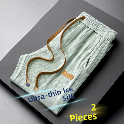 Ice Silk Straight Leg Pants Men's Summer Thin Wide Leg Casual Loose Quick Dry Long Trousers Youth Active Style Other Casual