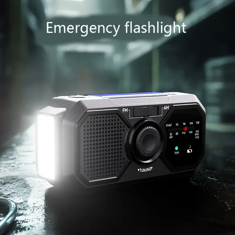 Tragbares Solar-Kurbelradio – Notfall-AM/FM/NOAA-Wetterradio mit Solarladefunktion, SOS-Alarm, LED-Taschenlampe und USB-Telefonladegerät