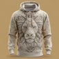 2025 Fall Winter Men's Vintage Animal Lion 3D Prints Hooded Hoodies Sweatshirt Long Sleeve Crew Neck Streetwear Drawstring Tops