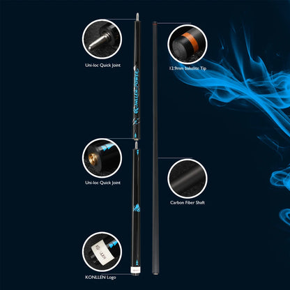 KONLLEN Cue 3 Pieces Punch Jump Cue Carbon Fiber Black Technology 12.9mm Uniloc Joint Professional Break Jump Cue Break Stick