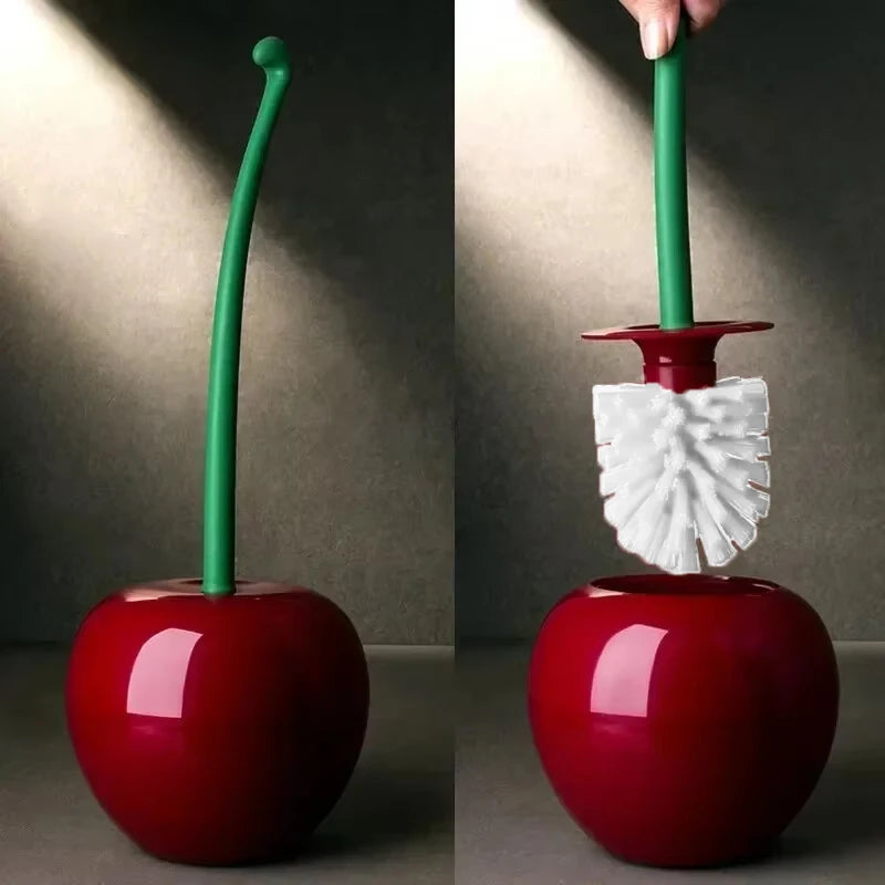 Cherry Shape Toilet Brush & Holder Set - Red