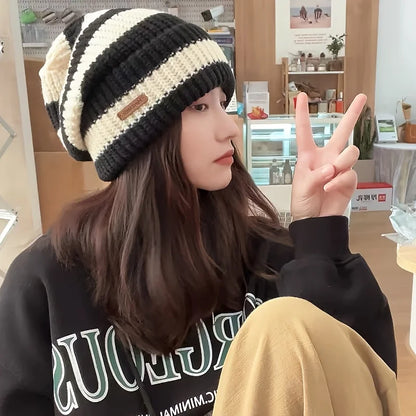 Korean Fashion Striped Knitted Hat Trend Lightweight Hat For Men Women Warm Windproof Autumn Winter Suitable For Outdoor Cycling