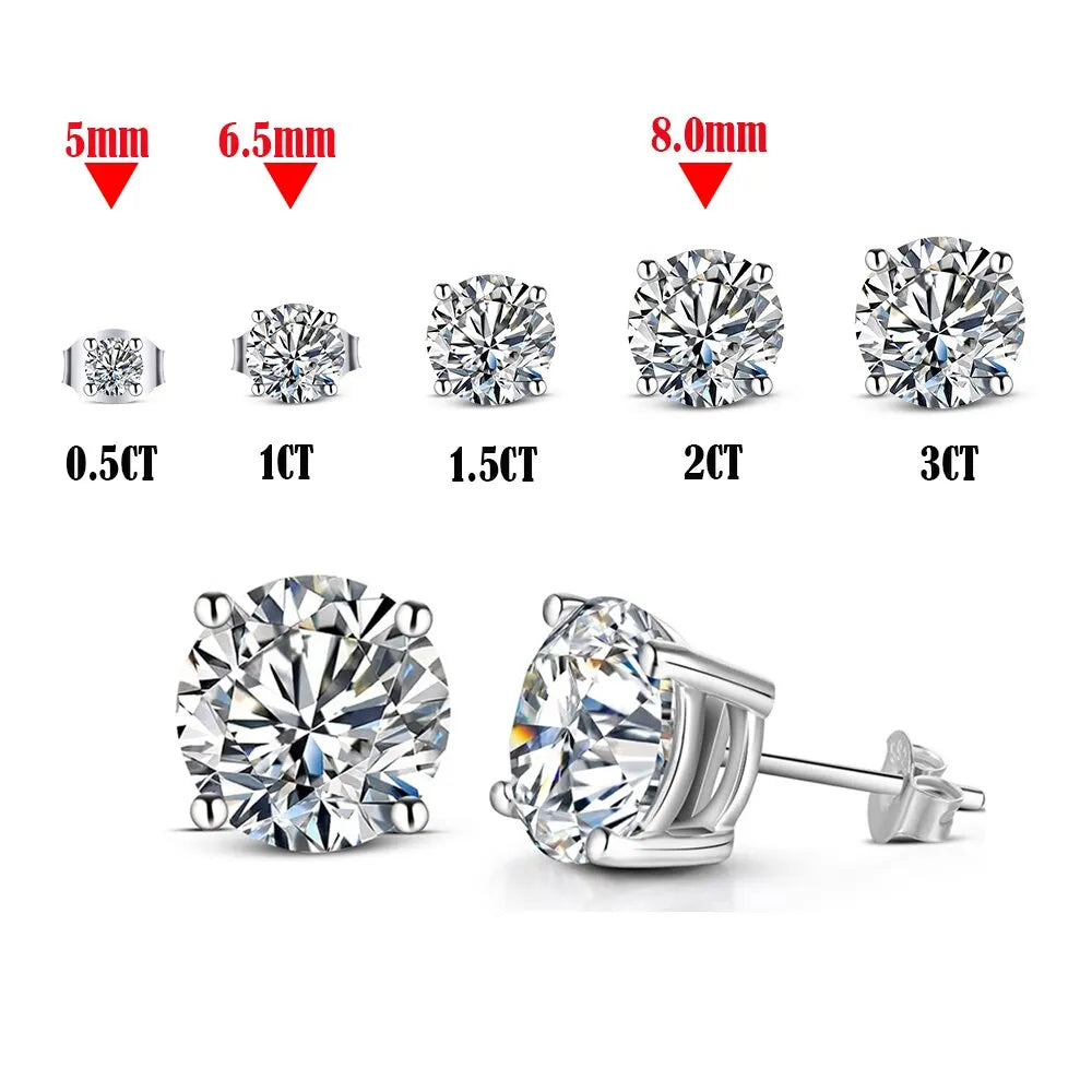 Moissanite Stud Earrings 925 Silver D Color 0.5-2ct