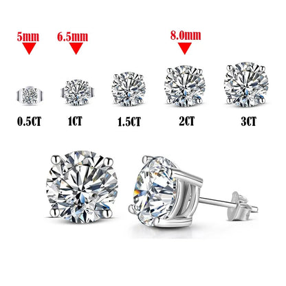 Moissanite Stud Earrings 925 Silver D Color 0.5-2ct