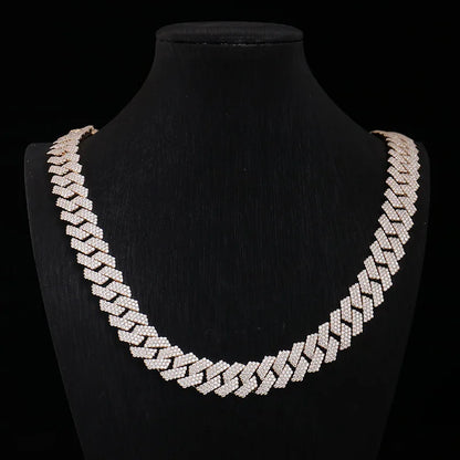 Provence Hip Hop Necklace for Men Moissanite 10K Gold Rapper Choker Necklace for Women 15mm Miami Rock Cuban Link Chain