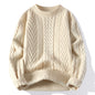 Men's Clothing Autumn Winter Flocking Solid Color Pullover Lantern Long Sleeve O-Neck Sweater Knitted England Style Stylish Tops