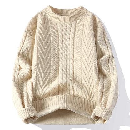 Men's Clothing Autumn Winter Flocking Solid Color Pullover Lantern Long Sleeve O-Neck Sweater Knitted England Style Stylish Tops